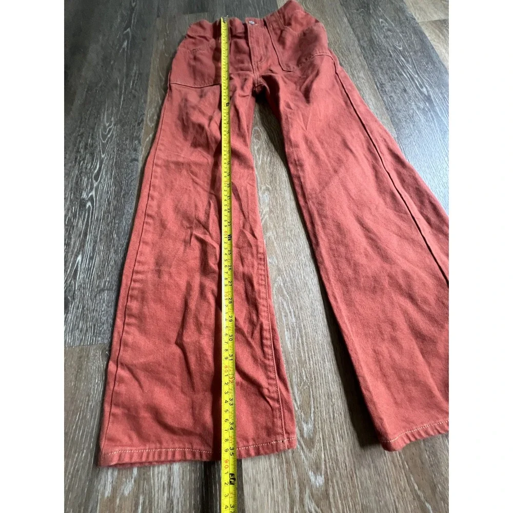 Old Navy Baggy Wide Leg Pants Girls XL 12 Rust Orange High Rise Built-In Tough
